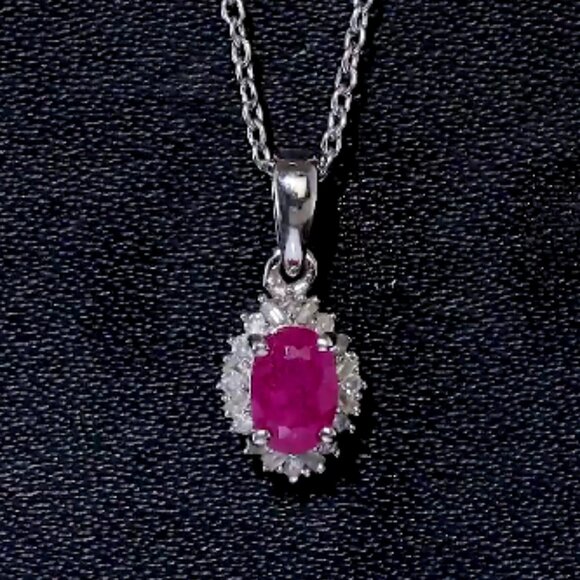 Premium Royal Ruby and White Diamond Halo Pendant - Picture 1 of 4